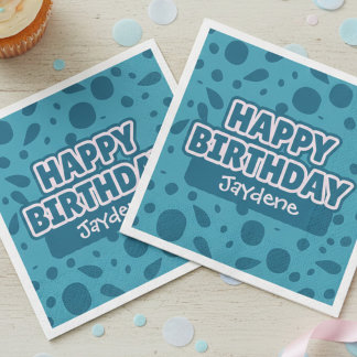 En Papier Serviette Joyeux Anniversaire Vert Bleu Avec Nom