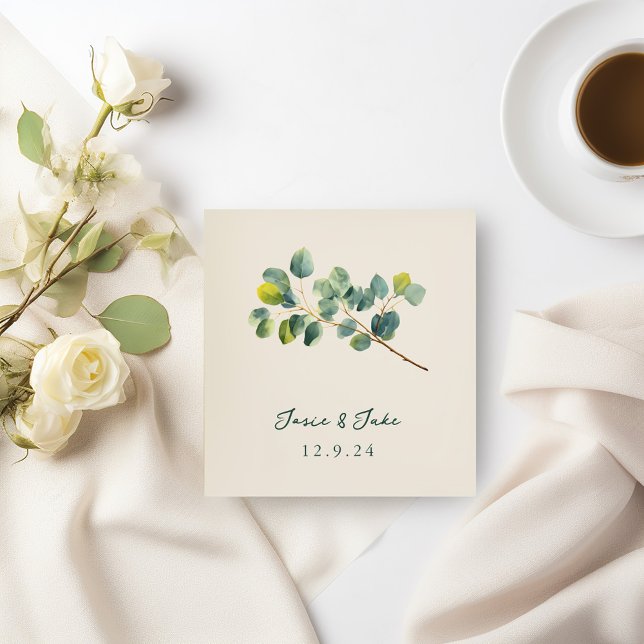En Papier Serviette mariage Eucalyptus (Eucalyptus branch wedding napkin)