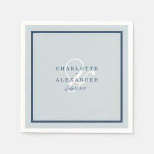 En Papier Serviette Monogramme Bleu Poussiéreux Mariage Côti