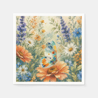 En Papier Serviette Papillon parmi les fleurs sauvages
