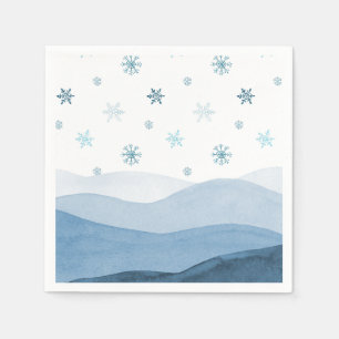 En Papier Serviette Paysage Hivernal Bleu Neigeux