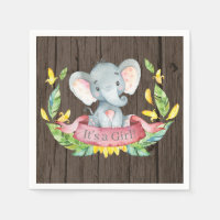 Serviette rose Baby shower Eléphant Rustique