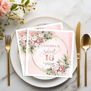 En Papier Serviette Rustique Bohème Fleurie Rose Pâle pour S