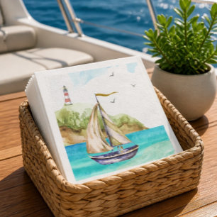 En Papier Serviette Voilier dans un Océan Turquoise