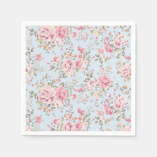 En Papier Serviettes Chic Rose & Bleu Floral (Devant)