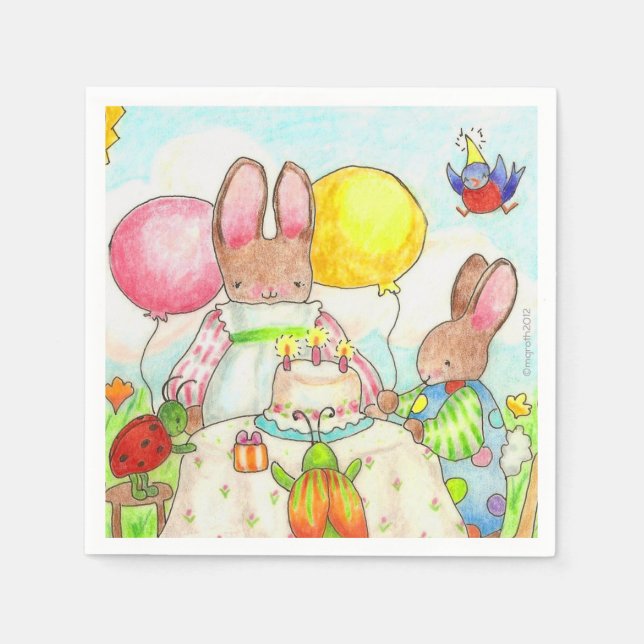 En Papier serviettes d'anniversaire de lapin et de porc (Devant)