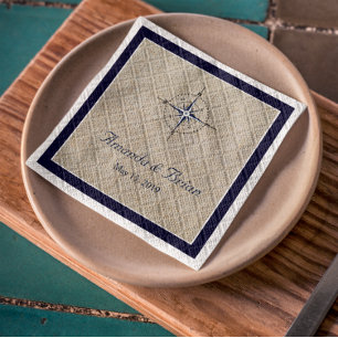 En Papier Serviettes de Mariage de boussole nautique personn