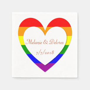 En Papier Serviettes de Mariage de coeur gai lesbien Rainbow