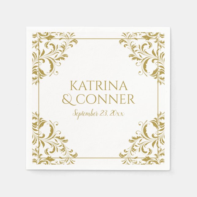 En Papier Serviettes de mariage élégantes | Nadine (Or) 2 (Devant)