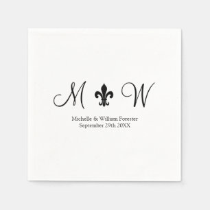En Papier Serviettes de mariage monogramme noir et blanc de