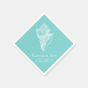 En Papier Serviettes de mariage Sea Shell Aqua Beach