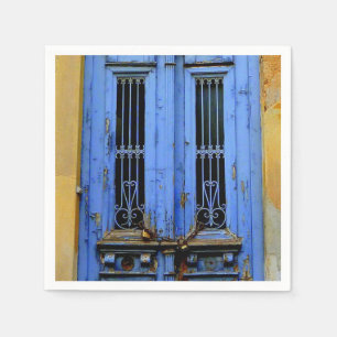 En Papier Serviettes de porte grecques bleues.