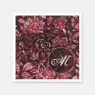 En Papier Serviettes Fleuries Vintage Rouge Monogramme