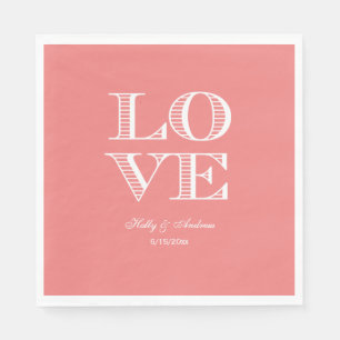 En Papier Serviettes LOVE Corail Clair, Blanc