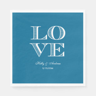 En Papier Serviettes Paon Bleu, Amour Blanc