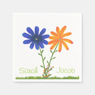 En Papier Serviettes personnalisées aux fleurs bleues et ora
