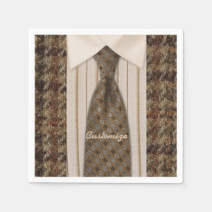 En Papier Serviettes pour costume marron tweed et cravate po