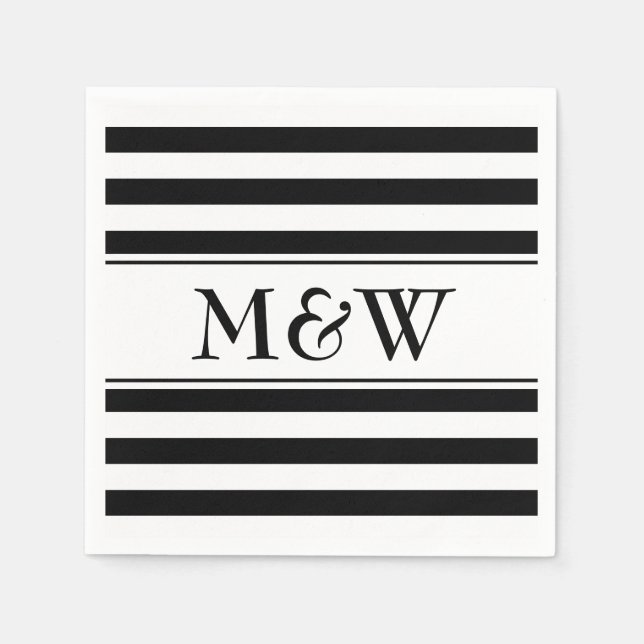 En Papier Serviettes rayées noir et blanc pour mariage (Devant)
