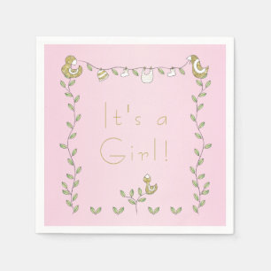 En Papier Serviettes standard pour Baby Shower ROSE "Oiseaux