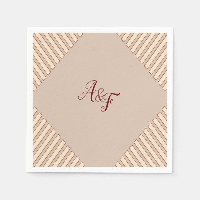 En Papier Tan moderne - Marsala-vin rayures de ton serviette (Devant)