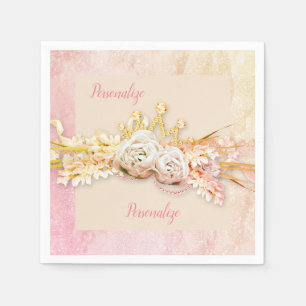 En Papier Tiara diamant rose et dentelle rose serviette