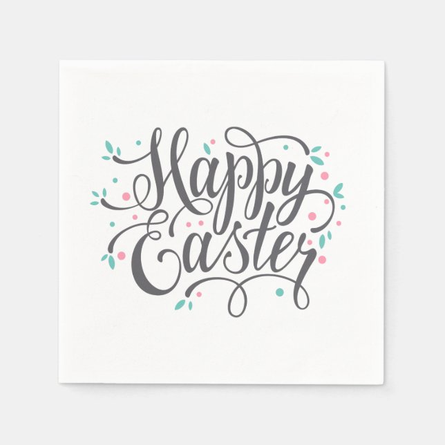 En Papier Whimsical Happy Calligraphy de Pâques | Serviette  (Devant)