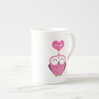 En Porcelaine Hibou rose et tasse nommée de Personalizable de