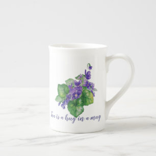 En Porcelaine Le thé est un câlin dans une tasse Aquarelle Viole