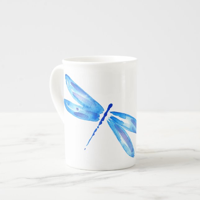 En Porcelaine Tasse bleue et pourpre unique de libellule (Devant gauche)