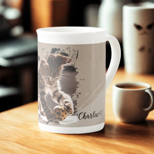 En Porcelaine Tasse de café avec photo de chat de compagnie pers