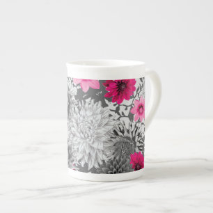 En Porcelaine Tasse florale rose et grise vibrante originale
