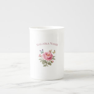 En Porcelaine Tasse personnalisée avec nom et fleurs Élégante