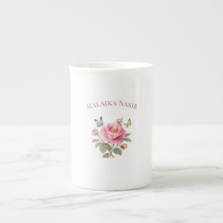 En Porcelaine Tasse personnalisée avec nom et fleurs | Élégante