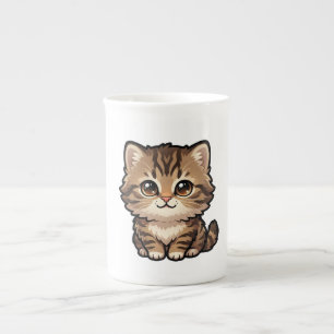 En Porcelaine Tasse spéciale chaton tabby brun mignon