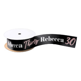 En Satin 30e anniversaire nom noir blanc ruban rose