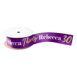 En Satin 30e anniversaire nom ruban d'or blanc violet