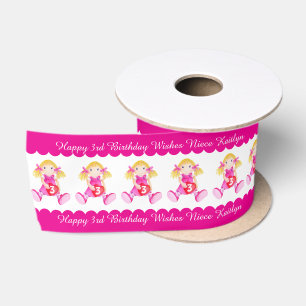 En Satin 3e anniversaire nom dolly heart ruban