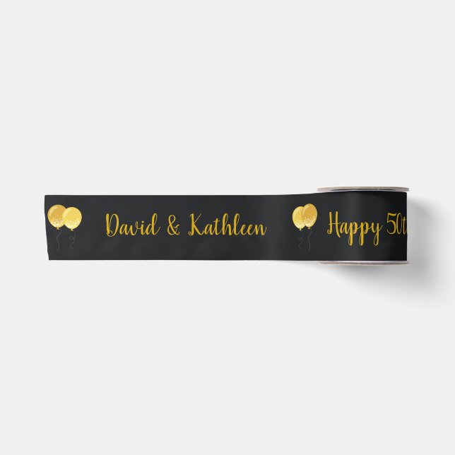 En Satin 50e Anniversaire Custom Black & Gold Ruban (Devant)