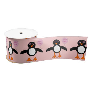 En Satin Bébé rose mignon fille Penguin ruban