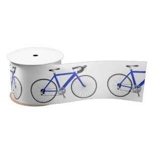 En Satin Bicyclette bleue sur ruban satiné blanc