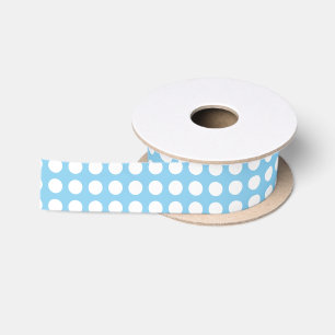 En Satin Blanc sur Bébé Bleu Petit Horiz. Ruban pois