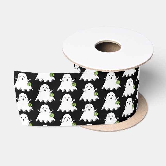En Satin Cartoon Ghost Trick-or-Traiteur noir Ruban (Bobine)