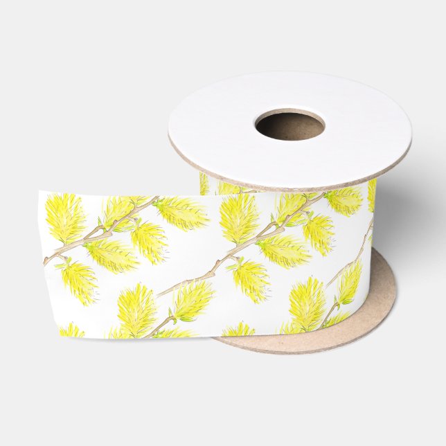 En Satin Chatons à saule de printemps aquarelle jaune ruban (Bobine)