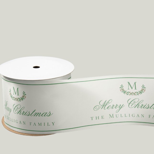 En Satin Couronne de Noël Ruban Cadeau | Monogramme Personn (Créateur téléchargé)