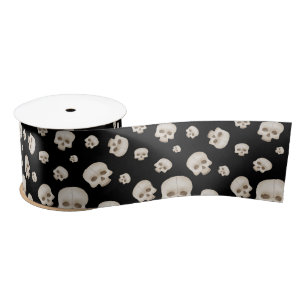 En Satin Crânes sur ruban satiné noir - Halloween gothique