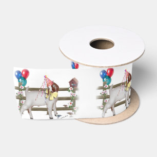 En Satin Cute Boer Chèvre Anniversaire Fête Ruban