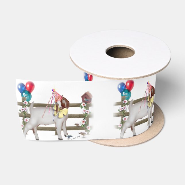 En Satin Cute Boer Chèvre Anniversaire Fête Ruban (Bobine)