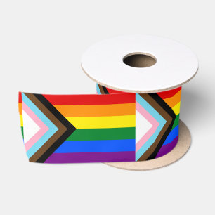 En Satin Drapeau arc-en-ciel ruban Progress, drapeau LGBTQ