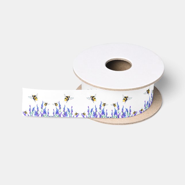 En Satin Fleurs de printemps et abeilles volant du ruban (Bobine)