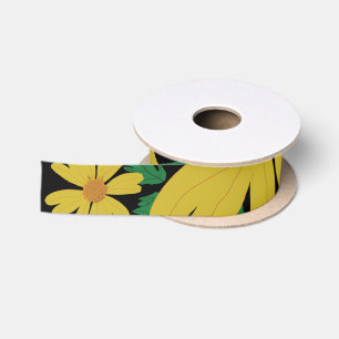 En Satin Fleurs marguerites jaunes avec ruban satiné feuill